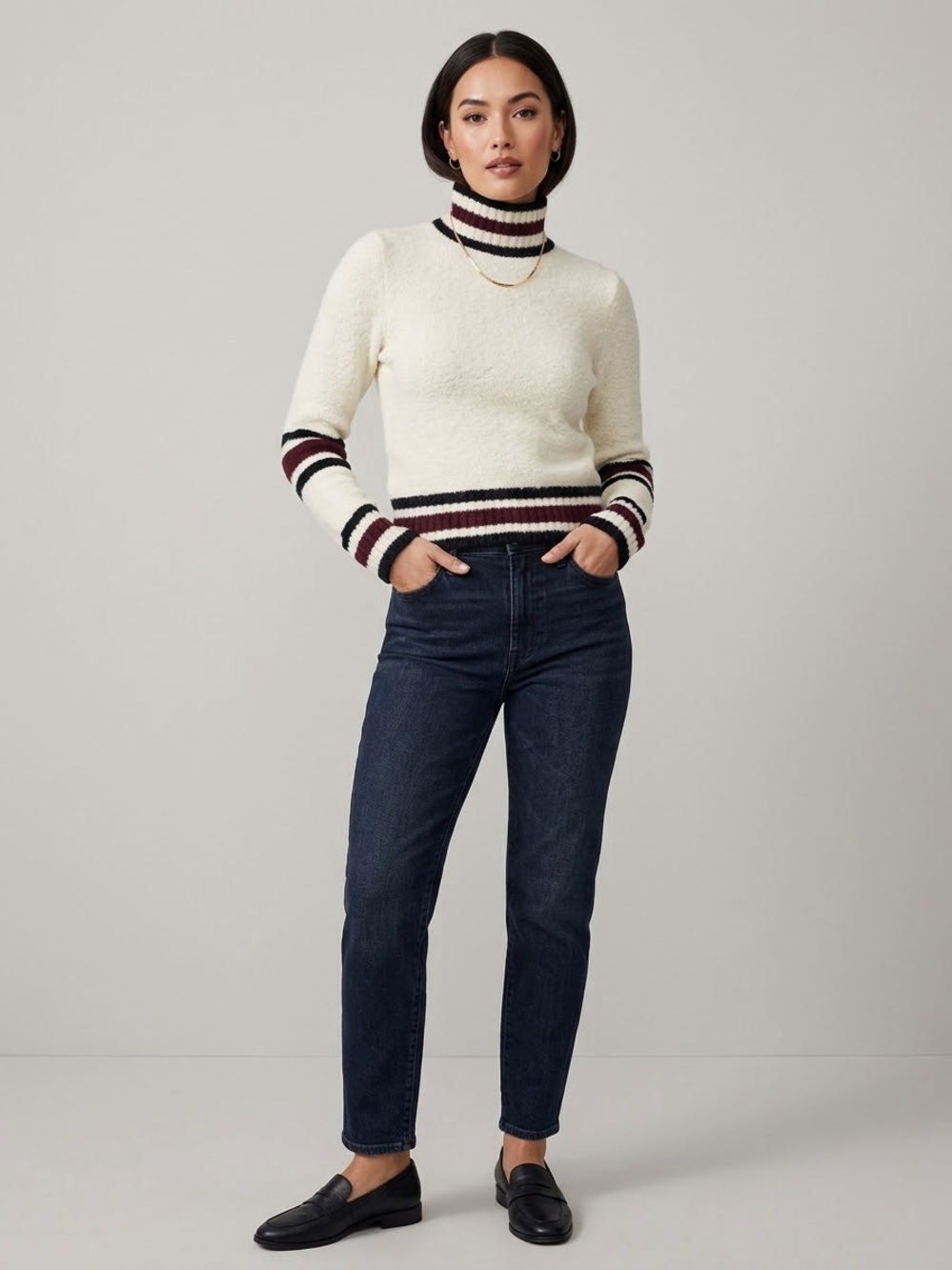 Madewell Ribbed-Trim Mockneck Sweater Cotton Merino Wool Knit Pullover Tops
